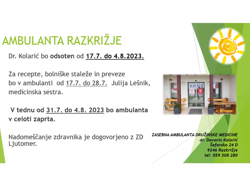 Spremenjen delovni čas Ambulante Razkrižje in Lekarne Špringer, podružnica Razkrižje